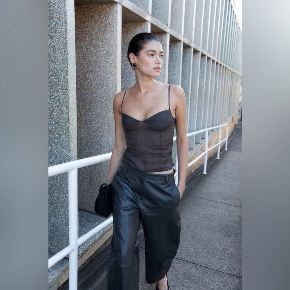 St. Agni Transparent Silk Cami - Black Olive - XL